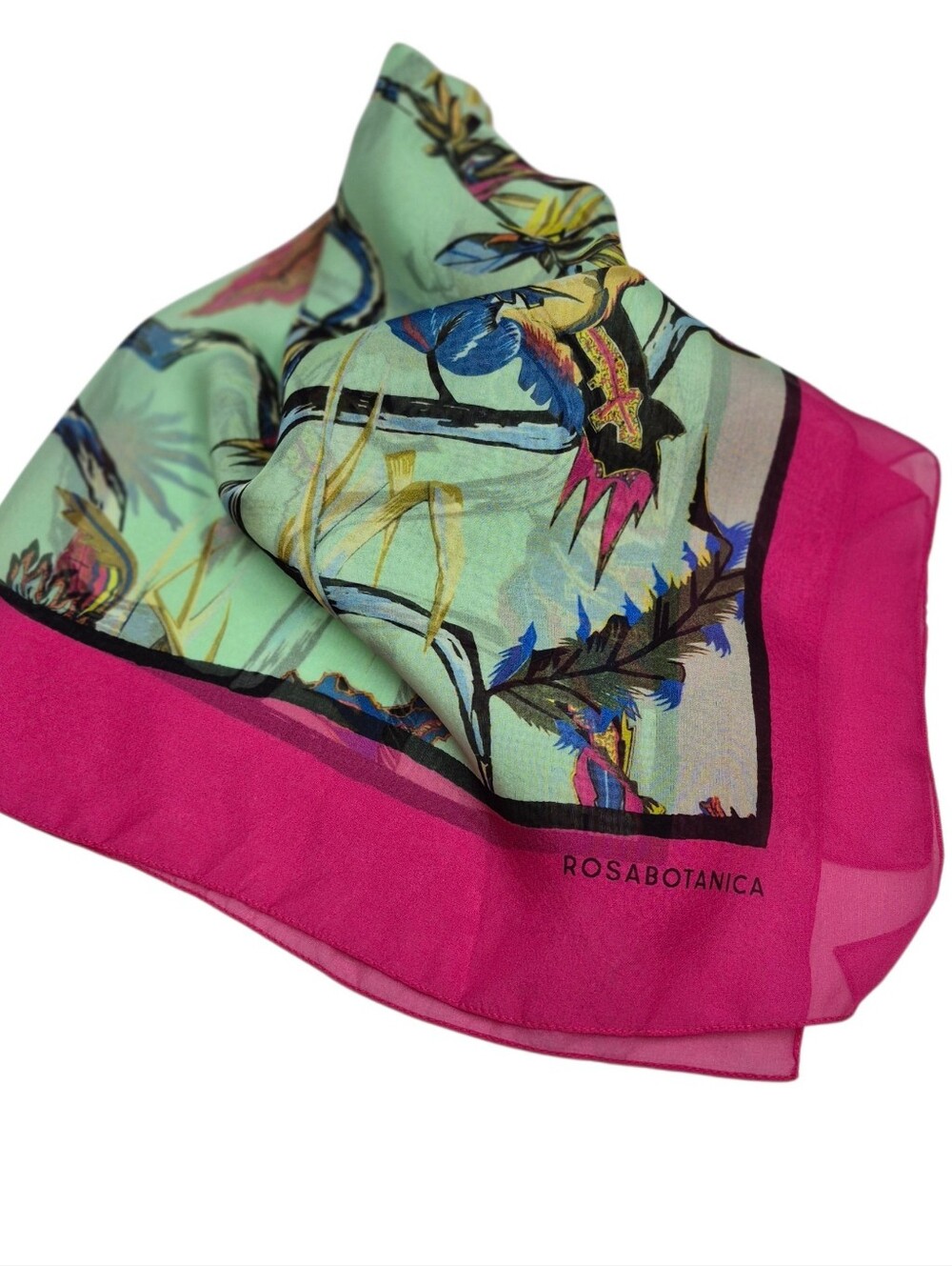 Rosabotanica Balenciaga 100% Silk Scarf Square Green Pink